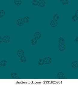 Teal seamless pattern with outline pineapples