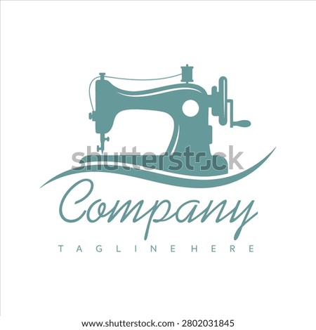 Teal sewing machine company logo with stylized wave and placeholder text on white background vector graphic illustration