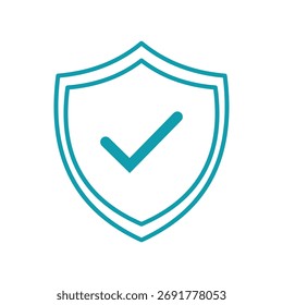 Escudo azul-petróleo com um símbolo de marca de verificação que representa proteção e verificação.