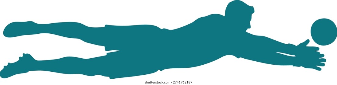 Teal Silhouette Volleyball Player Diving for Ball