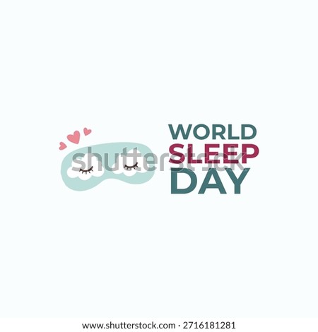 Teal sleep mask with cloud eyes and hearts beside "World Sleep Day" text on pink background