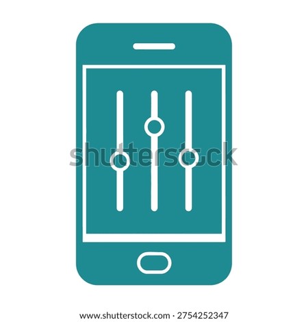 Teal smartphone icon with white settings interface on screen mobile app controls customizable options