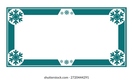 Marco de copo de nieve verde azulado con borde geométrico, Plantilla elegante de la invitación del Festiva del invierno para las Navidades y el año Nuevo