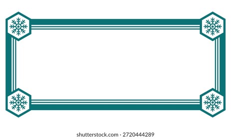 Teal Schneeflocken Rahmen mit Hexagon Ecke, Smaragdgrün Winter-Feiertagsgrenze für Weihnachts- und Neujahrseinladungen