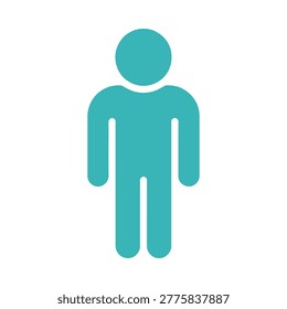 A teal, solid silhouette of a human figure icon is isolated on a white background.