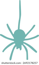 Teal Spider Hanging from String Illustration