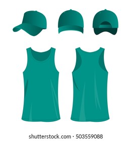 teal sport top and cap isolated vector set