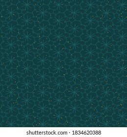 Teal starry sky and doodle grid seamless vector pattern. Surface print design for fabrics, stationery, scrapbook paper, gift wrap, home decor, wallpaper, textiles, and packaging.