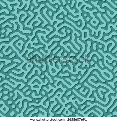 Teal stripes with shadow, seamless Turing pattern. Hand drawn organic texture. Abstract diffusion reaction vector illustration 