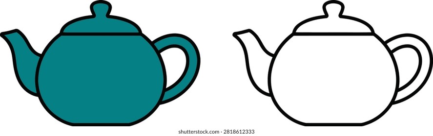 Teal teapot and black line art teapot illustration set