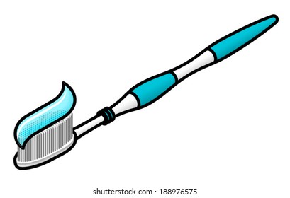 A teal toothbrush with a dollop of translucent teal toothpaste.