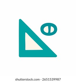 Teal triangle with off-white interior and a small off-white circle