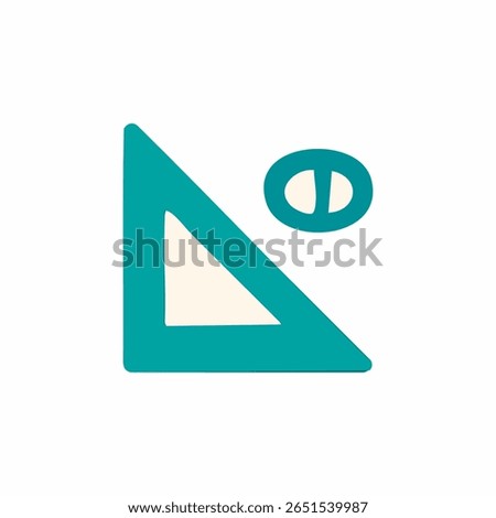 Teal triangle with off-white interior and a small off-white circle