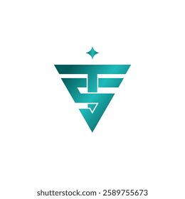 Teal triangular monogram merging letters S, T, and I with a star accent, ideal for modern branding. Conveys innovation, creativity, and a sleek, professional look.