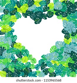 Teal tropical jungle leaves vector scatter. Philodendron or monstera plant summer background. Hawaiian jungle plants tropical foliage pattern. Floral graphics with monstera leaves on white.