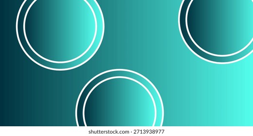 Fundo de gradiente azul-azulado e turquesa com três formas circulares parciais delineadas em anéis duplos brancos finos.