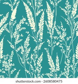 Teal, turquoise, and white small, delicate, wild grasses pattern. grunge lines ikat pattern, striped seamless pattern, Vector illustration background for print the paper.