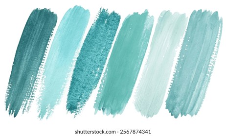 Teal watercolor strokes, artistic brush textures, abstract design elements, perfect for backgrounds, creative projects.