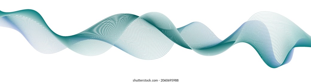 Teal wave swoosh isolated. Flowing swirl, sea water, air wind dynamic undulate curve on white background.  Vapor sound wave, smooth color flow. Vector illustration.