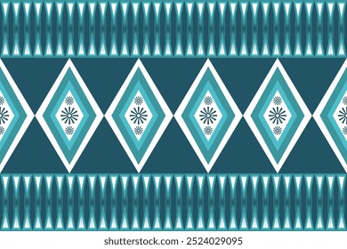Patrón de diamante geométrico verde azulado y blanco con motivos de copo de nieve