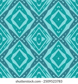 Teal e branco Geometric Ikat-Inspirado padrão para decoração étnica moderna, papel de parede e design de telha