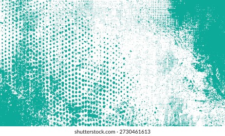 Teal-weiße, grungige Textur mit Halbtonpunkten, abstrakter Hintergrund