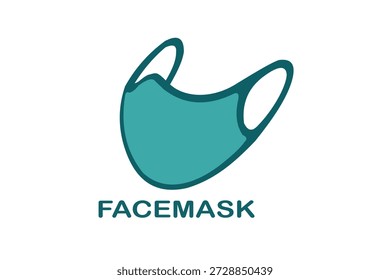 Icono de máscara de color verde azulado con bucles elásticos en los lados y la palabra 'FACEMASK' escrita debajo.