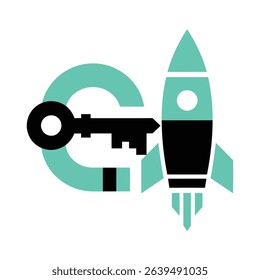 A teal-colored magnet with a key and a rocket ship, suggesting unlocking potential or growth.
