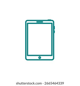 Un ícono de Vector de color verde azulado que representa una tableta con una pantalla en blanco, con una cámara en la parte superior y un Botón doméstico en la parte inferior.