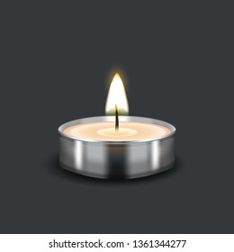 Tealight burning realistic candle. vector illustration - eps 10