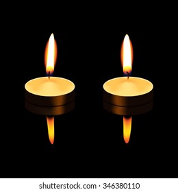 Tealight, isolated on black background, a vector illustration. 