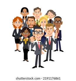 A team of 10 business people of various races