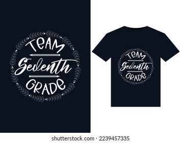 Illustrationen der siebten Klasse für T-Shirts-Design mit Druckauflösung