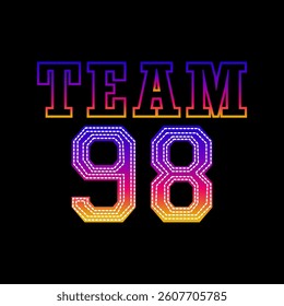 team 98 gradient colorful, Typography design print sports t-shirt fashion, illustration, vector, posters, cards, stickers, mug