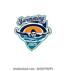 Equipe Academia Curso Logotipo Natação Clube Natação Modelo Vetor