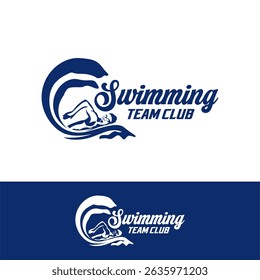 Equipe Academia Curso Logotipo Natação Clube Natação Modelo Vetor