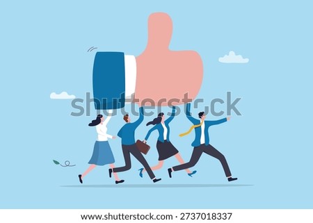 Team achievement, work together to success, professional coworker teamwork, corporate excellent thumb up award, motivation to succeed, business people coworker carrying thumb up winner achievement.