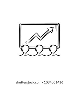 Team achievements hand drawn outline doodle vector icon. Business man with a team sketch illustration for print, web, mobile and infographics isolated on white background.