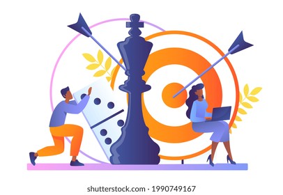 Team achieving a common goal. Business strategy, data analytics, marketing solution, financial performance, budget accounting. Flat abstract metaphor cartoon vector illustration concept banner design