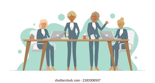 Team of African or American business people cartoon, Business women with uniform suit, Vector illustration.