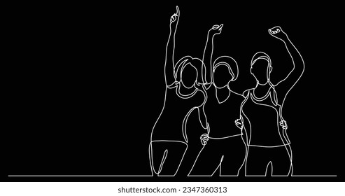 team of african-american female activists standing together as winners - one line drawing