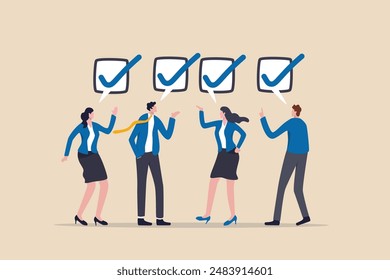 Team agreement, meeting or brainstorming for collaboration, agree to work together, finish team to do list or appointment tasks concept, business people agree with checklist symbol in team meeting.