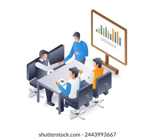 Team agrees to cooperate with joint decision, flat isometric 3d illustration