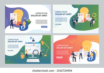 Team analyzing reports set. Marketing group presenting graphs, constructing diagrams. Flat vector illustrations. Business concept for banner, website design or landing web page