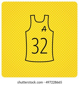 Team assistant icon. Basketball shirt sign. Sport clothing symbol. Linear icon on orange background. Vector