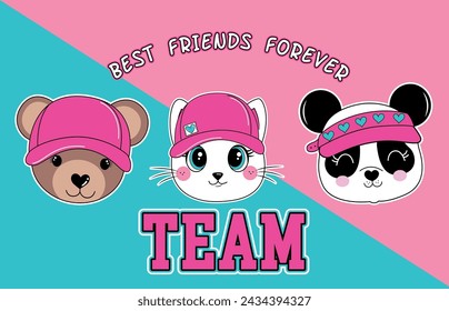 team bear cat panda cute girl