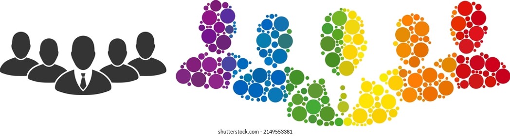 Team boss collage icon of spheric blots in variable sizes and spectrum color hues. A dotted LGBT-colored team boss for lesbians, gays, bisexuals, and transgenders.