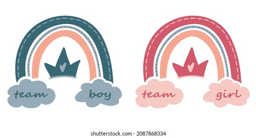 Team boy and Team girl. Baby shower cards. Hand drawn vector element design for gender reveal party. 