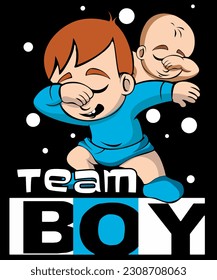 Team Boy Pregnancy Announcement With Cartoon Boys In Dabbing Pose