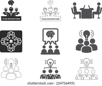 Team brainstorm icon set, team strategy icon set black vector